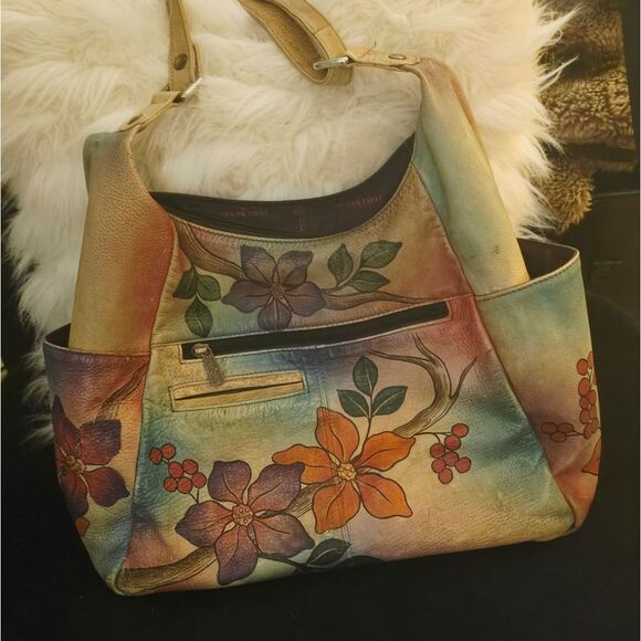 ANUSCHKA HAND PAINTED LEATHER SATCHEL/SHOULDER BAG - Picture 3 of 8